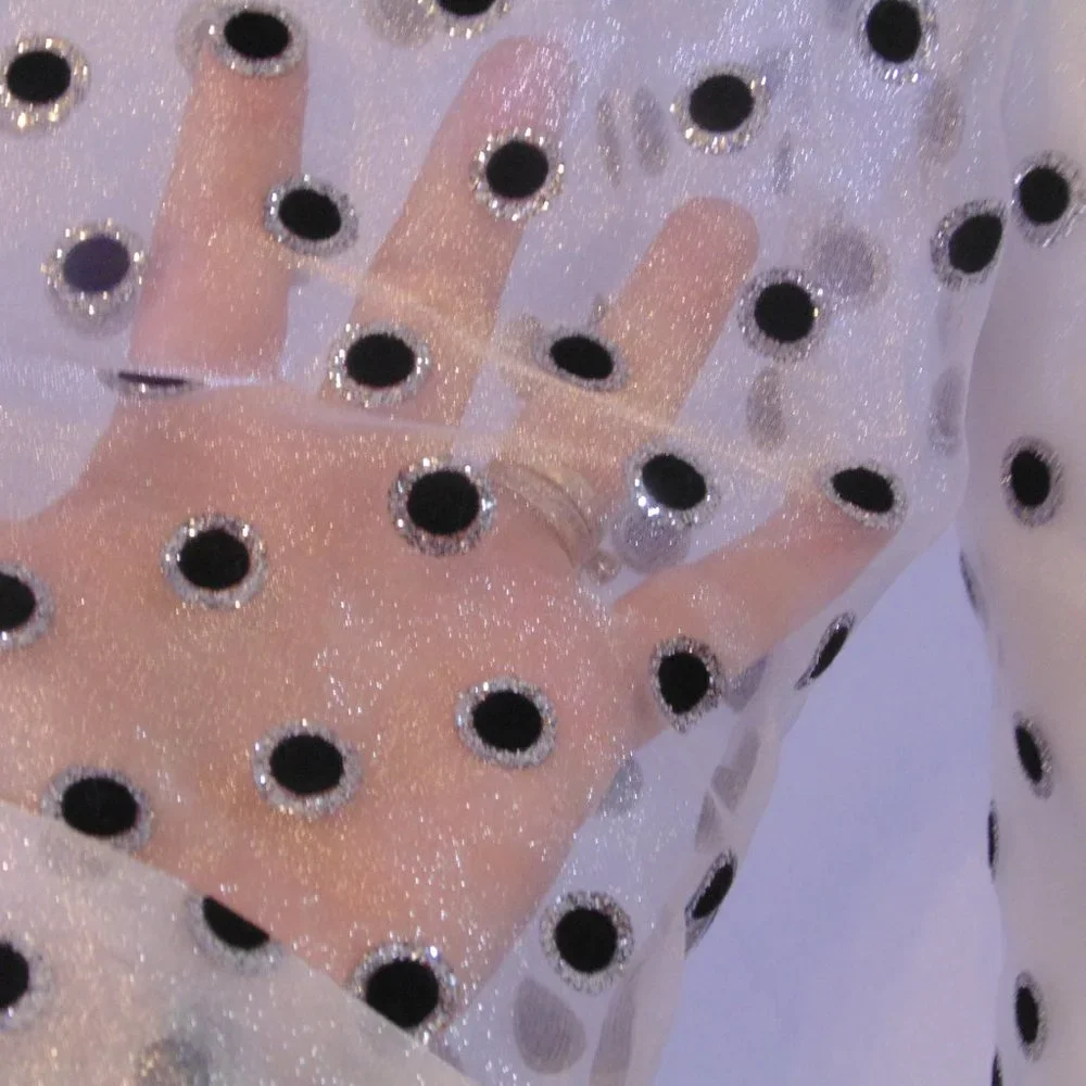 Another Thyme 16 White W/Black polka dots Accent 3/4 Sheer Sleeve Jacket - Picture 4 of 5